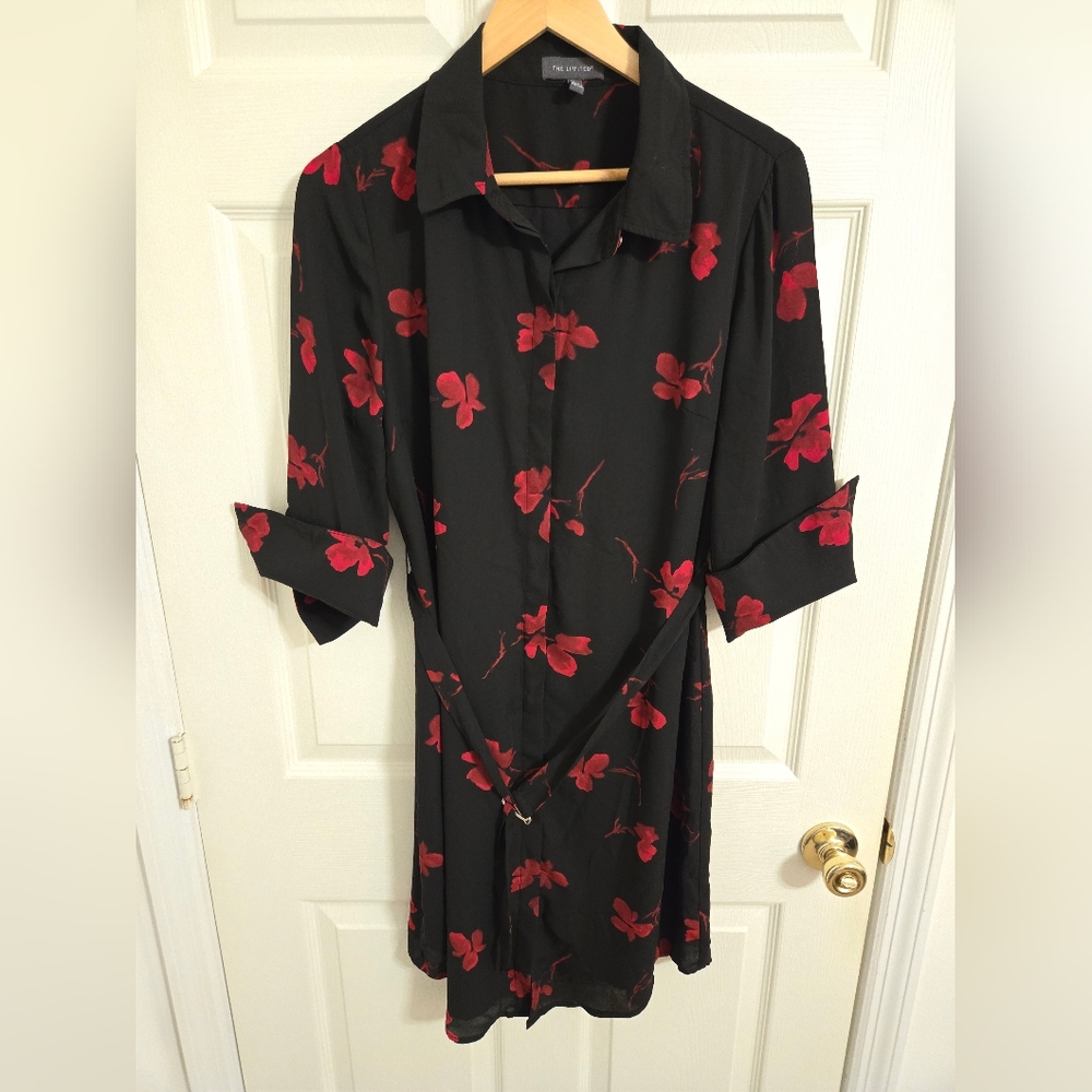 The Limited Black Dress with Red Floral Pattern Belted Size Medium
